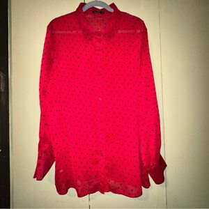 Boohoo Red Heart Print Sheer Blouse